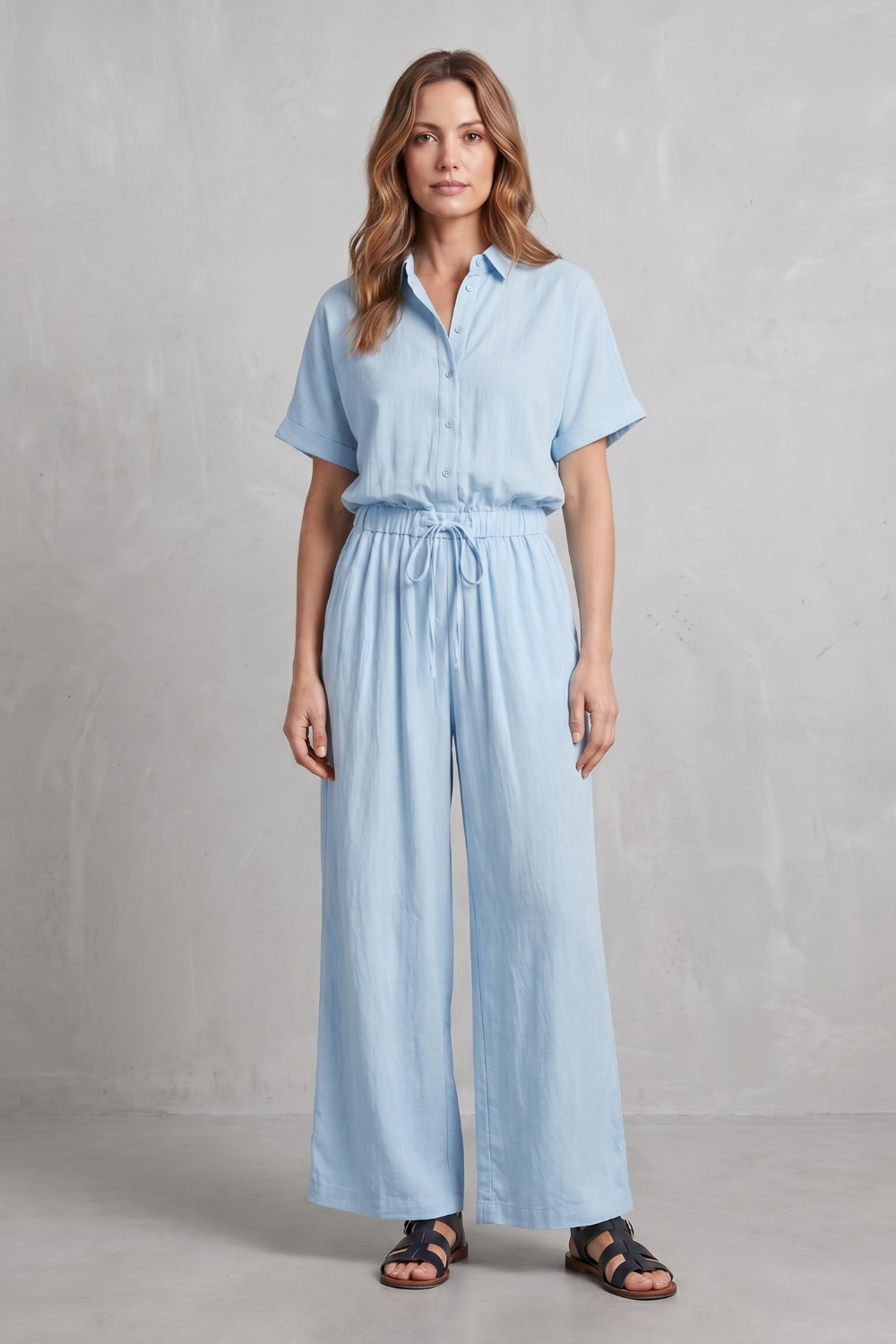 Women's Relaxed Top and Wide Leg Trouser Co-ord Set - Belvienne