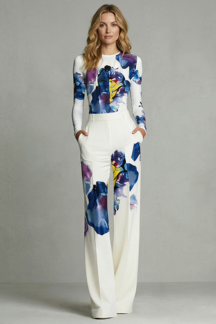 Women's Printed Long Sleeve Top and Trouser Co-ord Set - Corisande