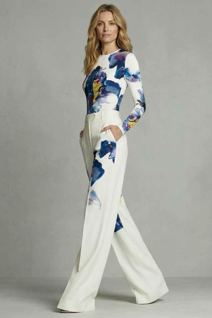 Women's Printed Long Sleeve Top and Trouser Co-ord Set - Corisande