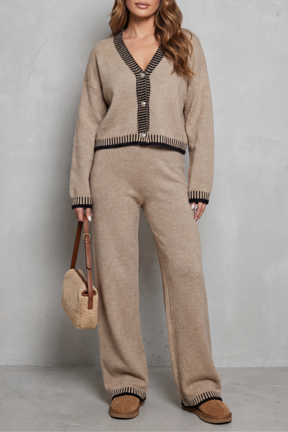 Women's Knit V-Neck Cardigan and Trouser Co-ord Set - Fauriselle