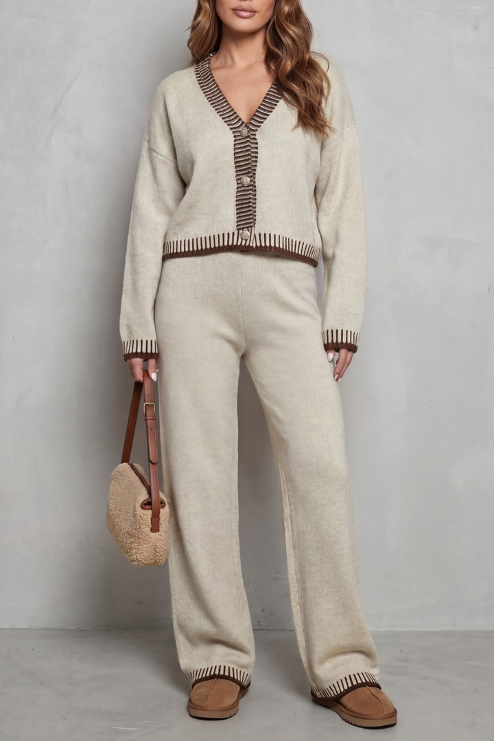 Women's Knit V-Neck Cardigan and Trouser Co-ord Set - Fauriselle