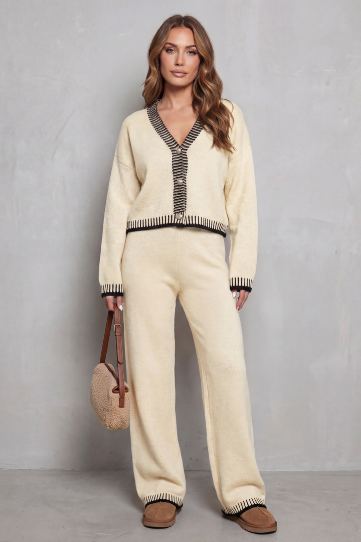 Women's Knit V-Neck Cardigan and Trouser Co-ord Set - Fauriselle