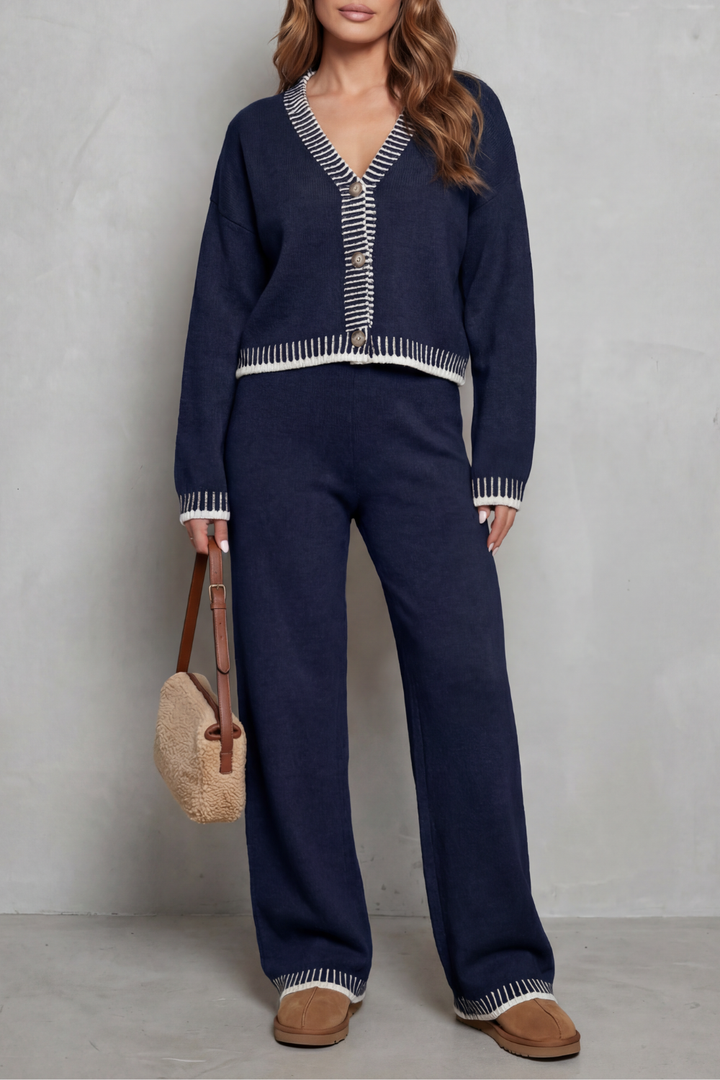 Women's Knit V-Neck Cardigan and Trouser Co-ord Set - Fauriselle