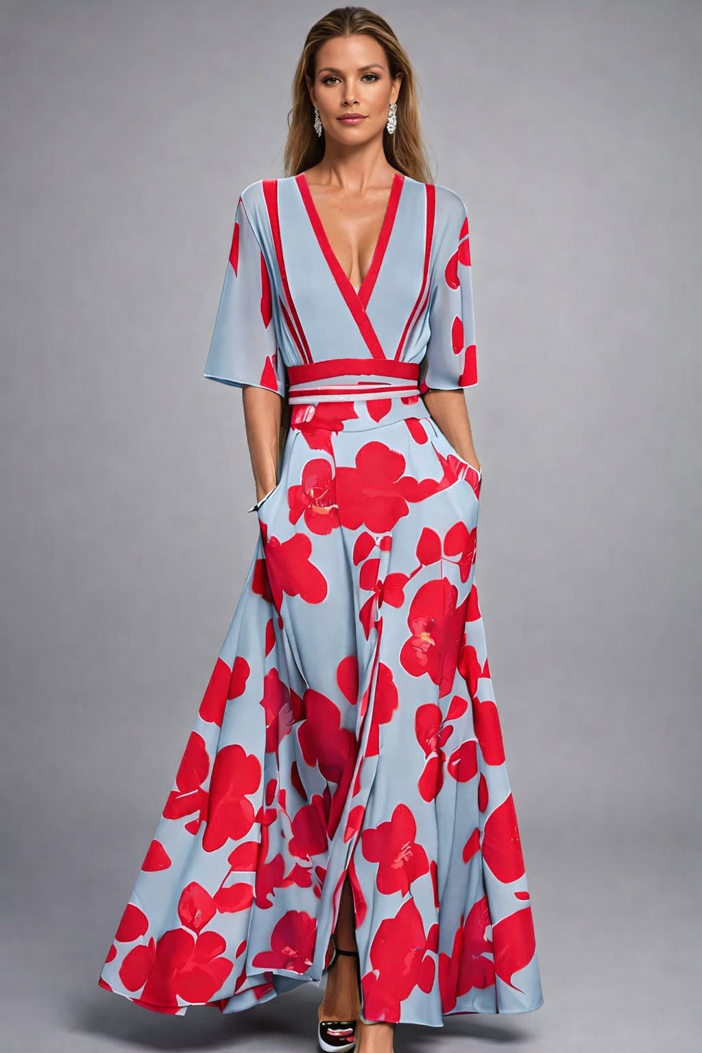 red and white floral wrap dress Floral Midi Wrap Dress at a Special Price Gala