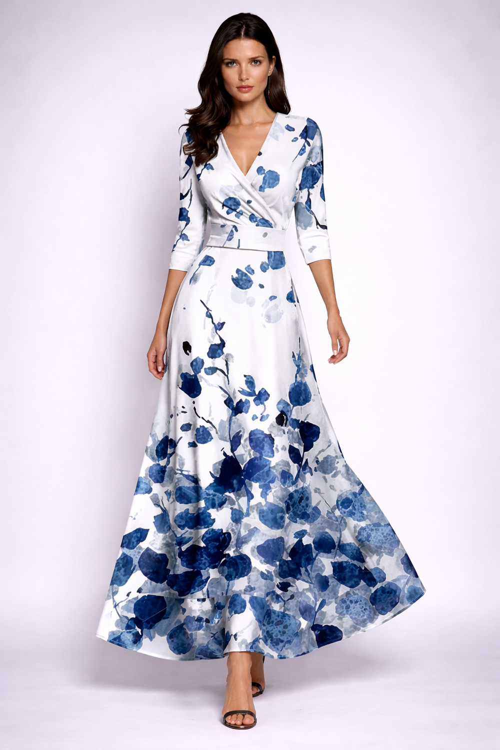 Elisa - Elegant Wrap Maxi Dress with Flowers