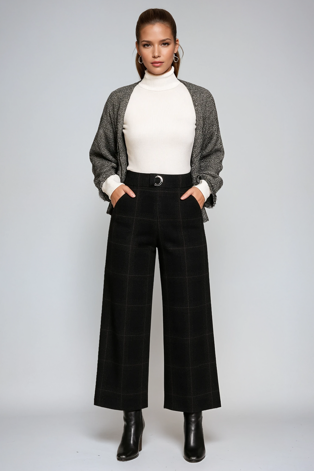 Amara | High-Waisted Checked Trousers
