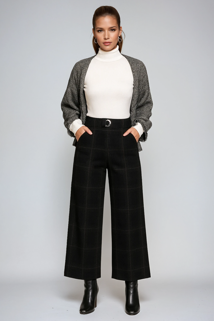 Amara | High-Waisted Checked Trousers