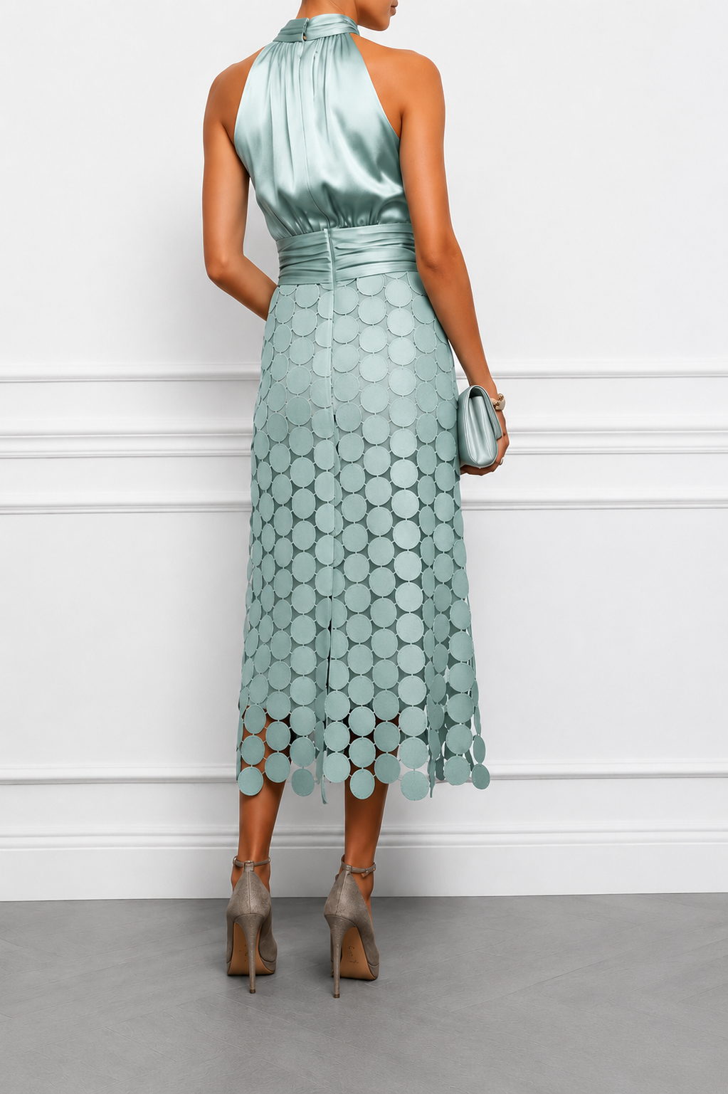 Women's Halter Neck Lace Midi Dress – Nora