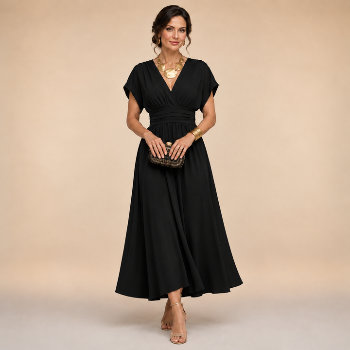 Women's Short Sleeve V-Neck Wrap Midi Dress – Tabitha