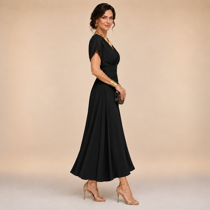 Women's Short Sleeve V-Neck Wrap Midi Dress – Tabitha