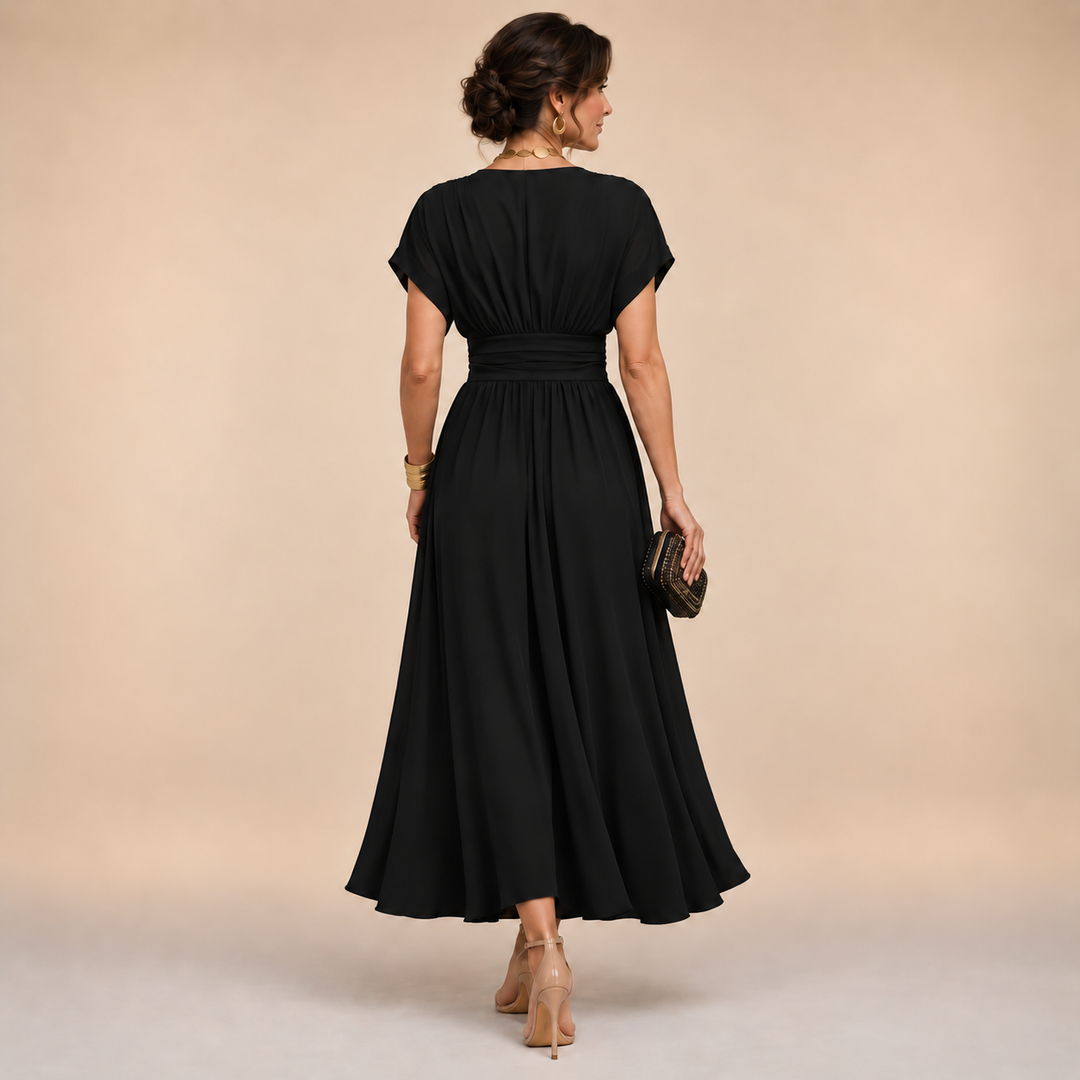 Women's Short Sleeve V-Neck Wrap Midi Dress – Tabitha