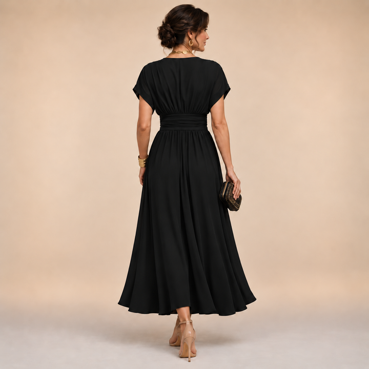 Women's Short Sleeve V-Neck Wrap Midi Dress – Tabitha