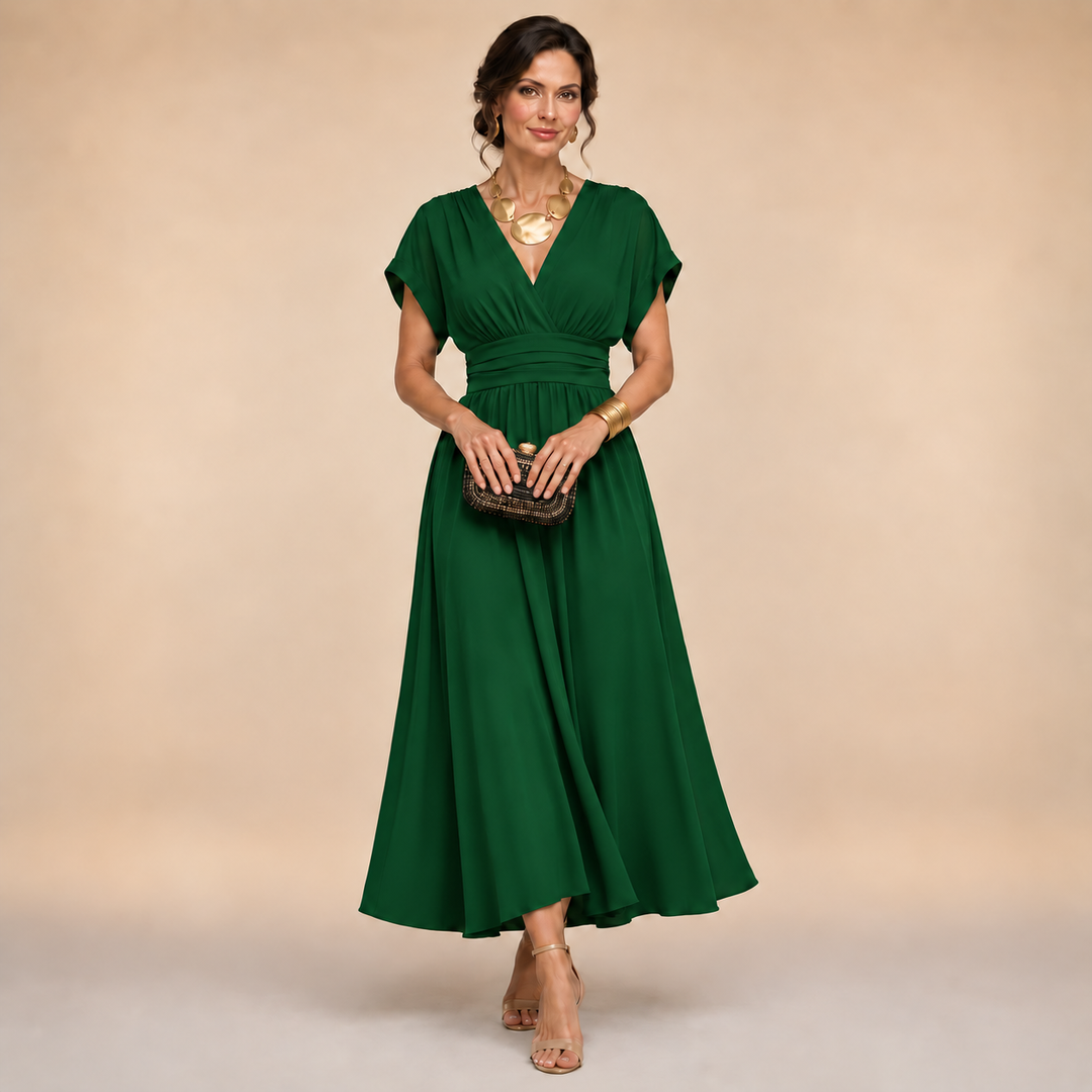 Women's Short Sleeve V-Neck Wrap Midi Dress – Tabitha