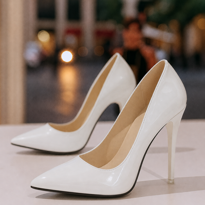 Women's Patent Pointed-Toe Stiletto Court Shoes Tammy – White – pair