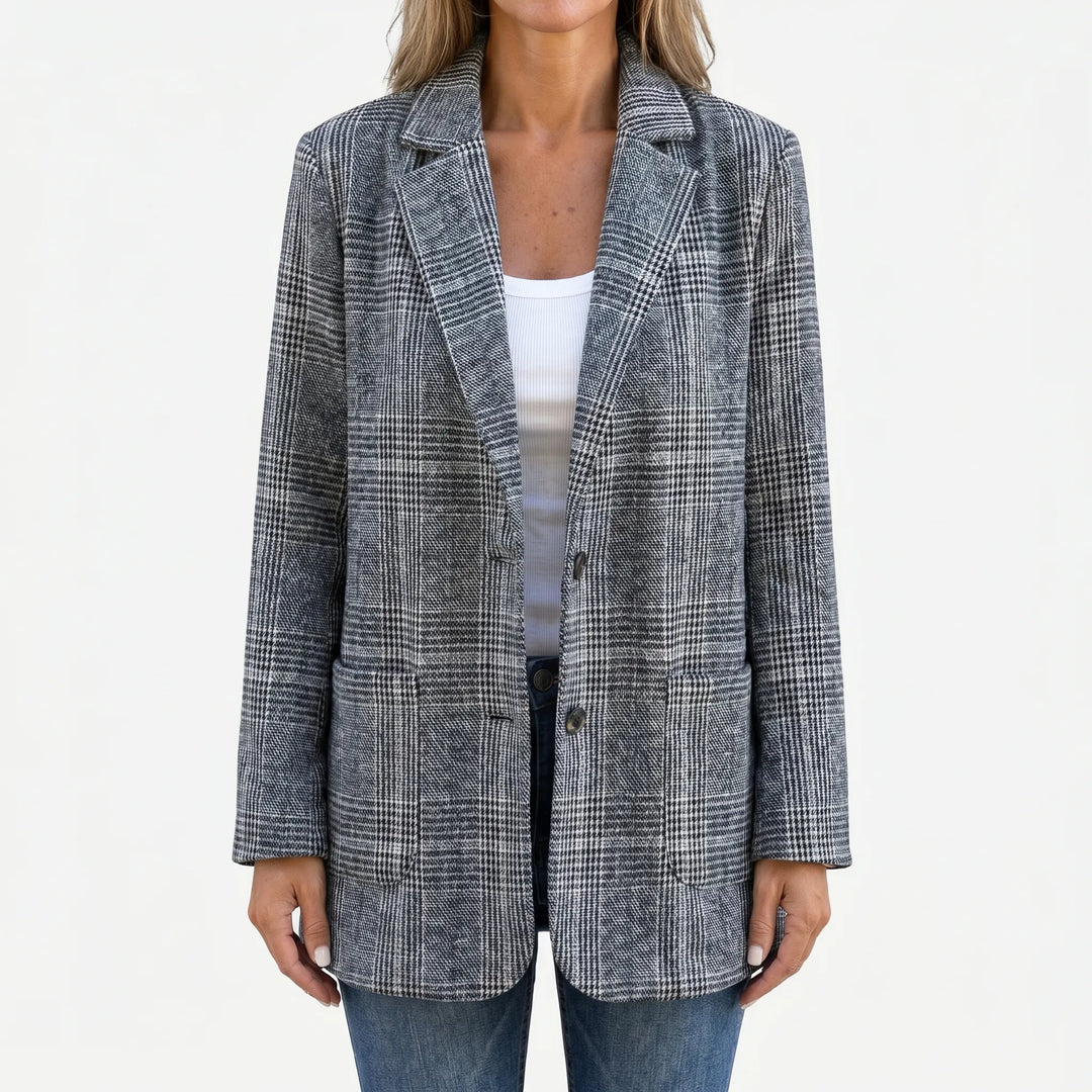 Women's longline check blazer Colette in Black – front view