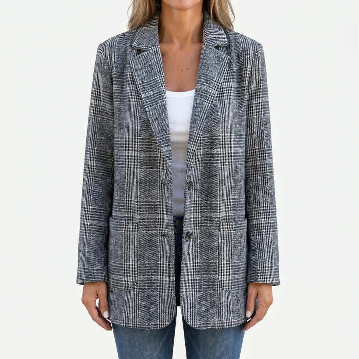 Women's longline check blazer Colette in Black – front view