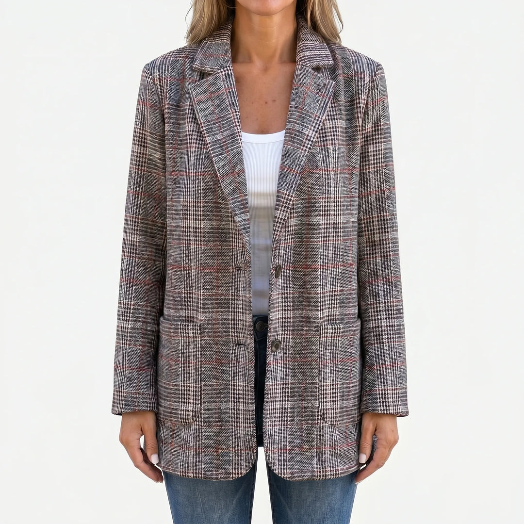 Women's longline check blazer Colette in Brown – front view