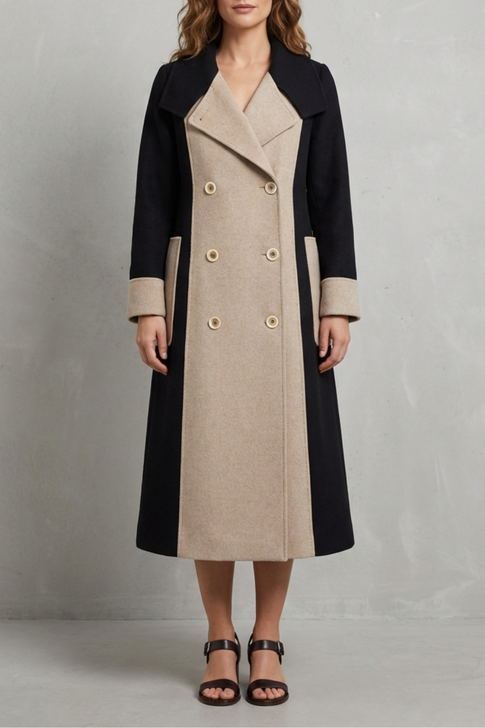 Women's Elegant Hepburn-Style Wool Coat with Contrast Colors – Lorelei