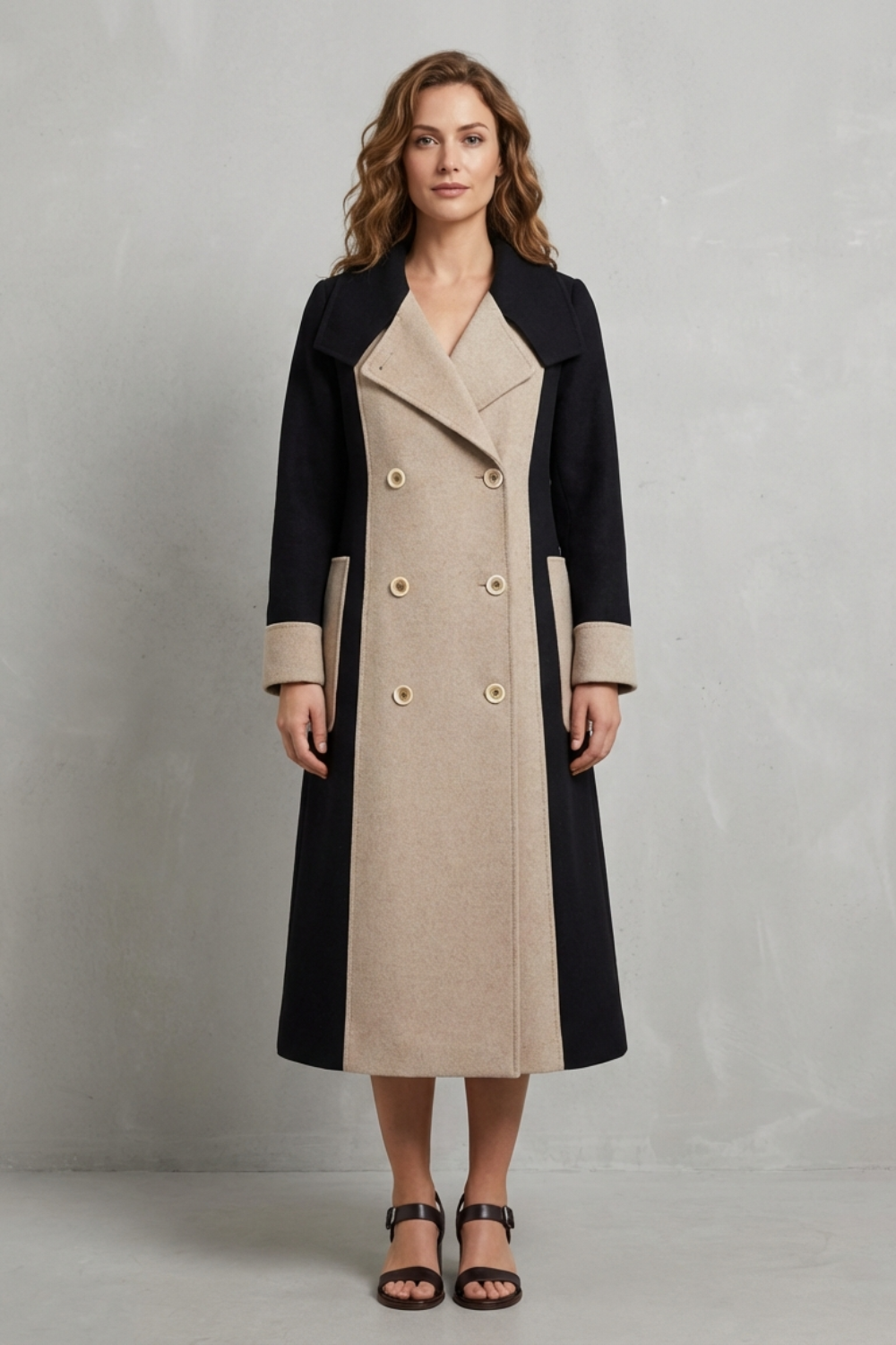 Women's Elegant Hepburn-Style Wool Coat with Contrast Colors – Lorelei