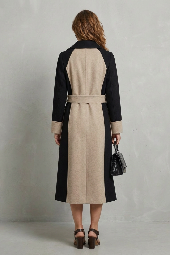 Women's Elegant Hepburn-Style Wool Coat with Contrast Colors – Lorelei