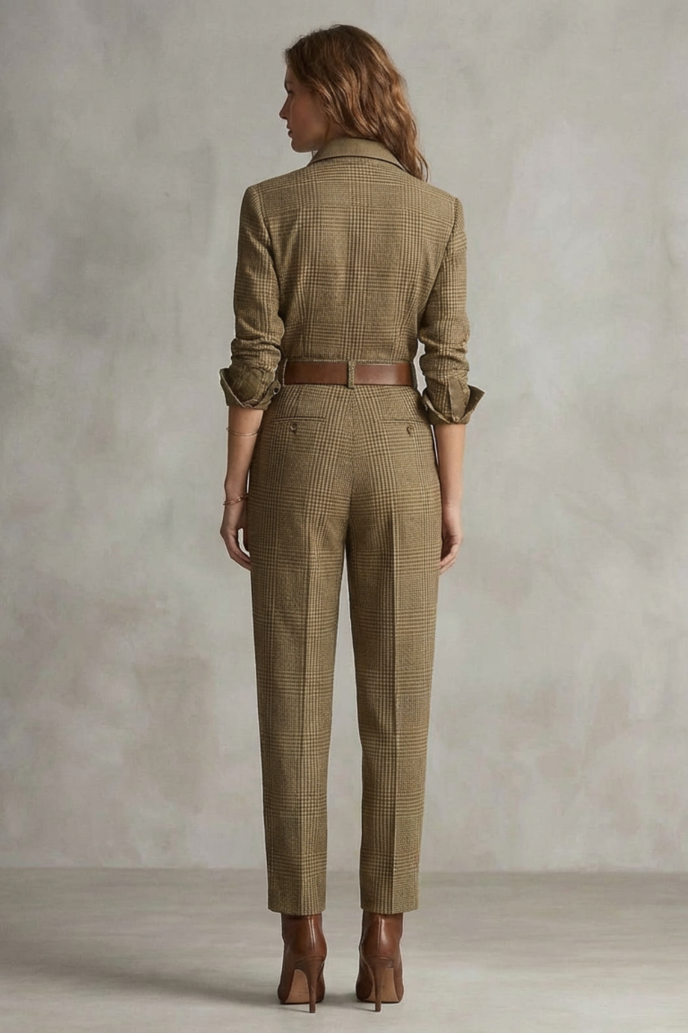 Women's Tapered Leg Check Jumpsuit with Belt Loops - Kastelle