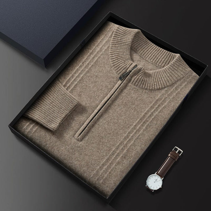 Men's ribbed half zip jumper Vittorio in Beige – folded in box