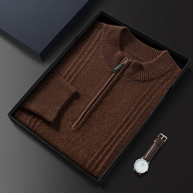 Men's ribbed half zip jumper Vittorio in Brown – folded in box