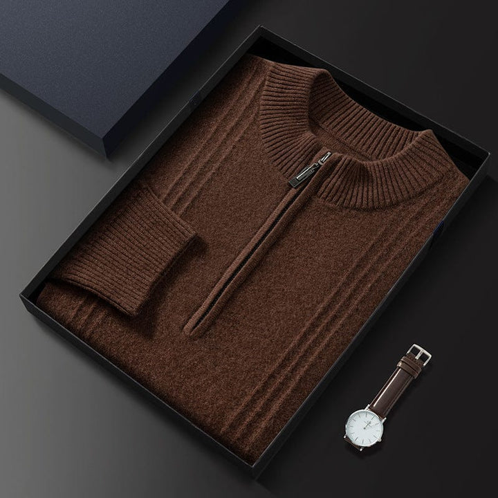 Men's ribbed half zip jumper Vittorio in Brown – folded in box