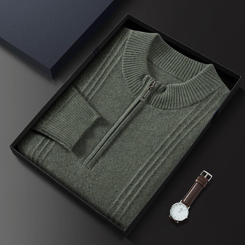Men's ribbed half zip jumper Vittorio in Green – folded in box