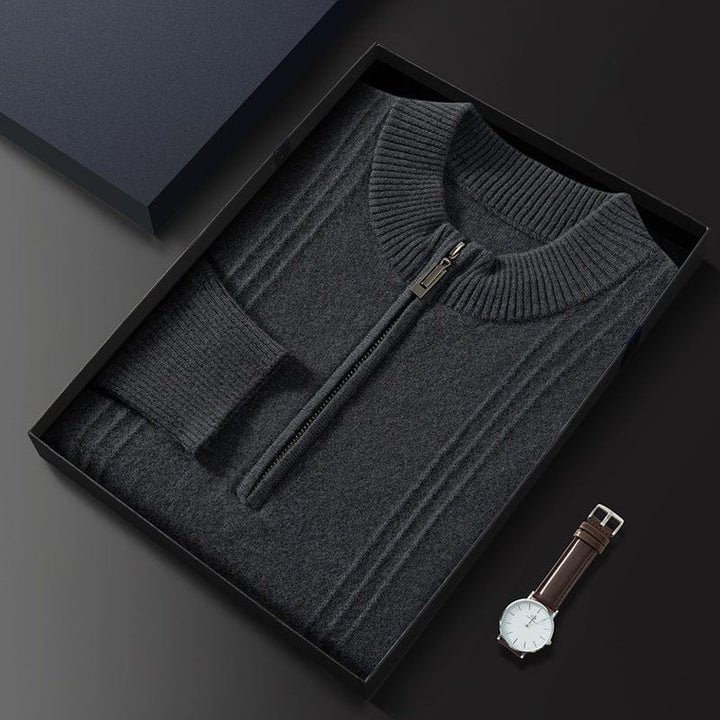 Men's ribbed half zip jumper Vittorio in Dark Grey – folded in box