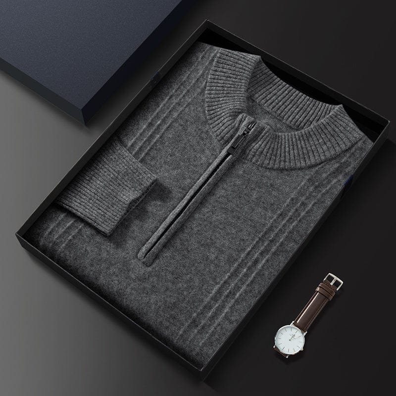 Men's ribbed half zip jumper Vittorio in Grey – folded in box