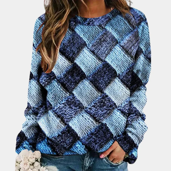 Women's patchwork jumper Albertina in Blue – front view