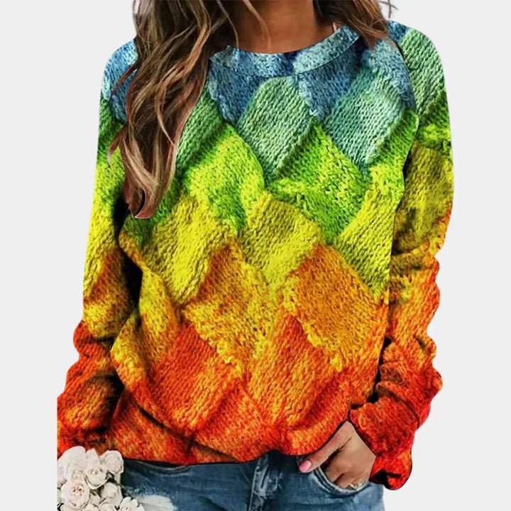Women's patchwork jumper Albertina in Green – front view