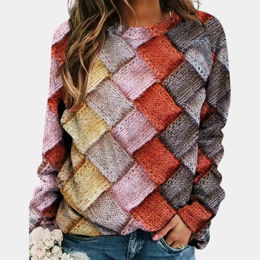 Women's patchwork jumper Albertina in Pink – front view