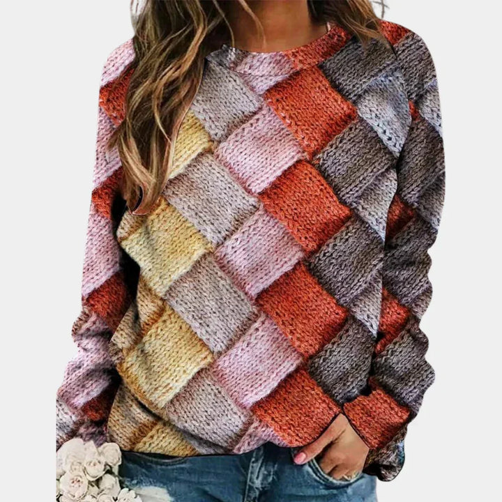 Women's patchwork jumper Albertina in Pink – front view