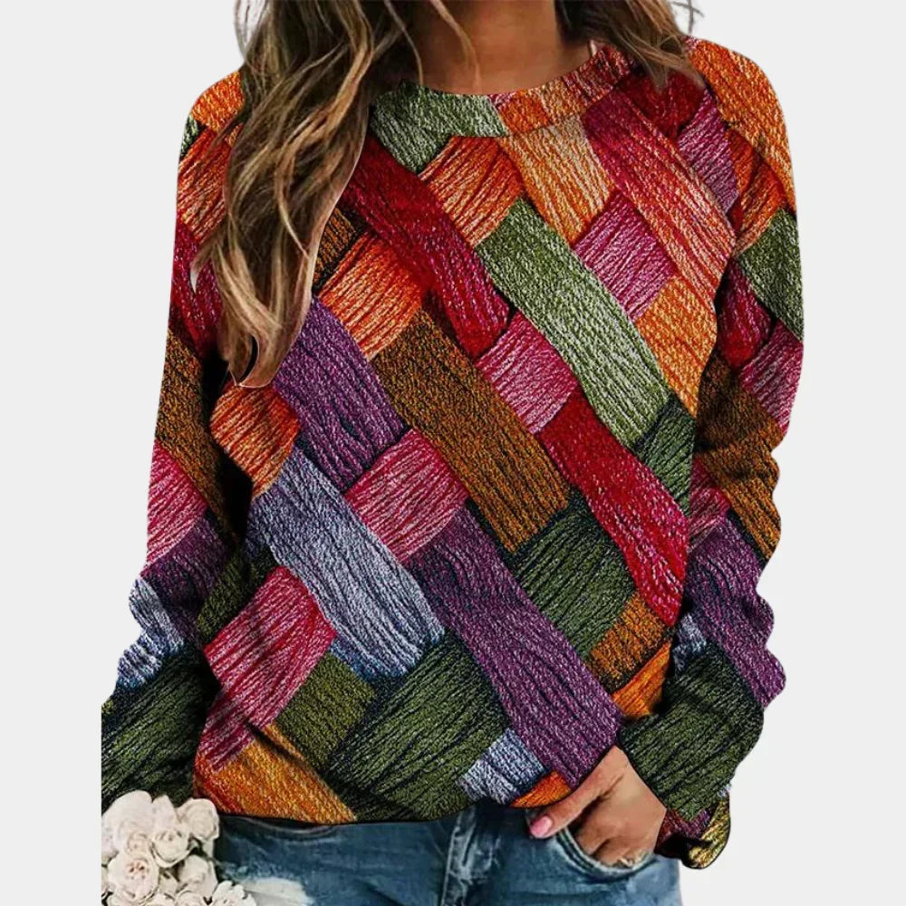 Women's patchwork jumper Albertina in Orange – front view