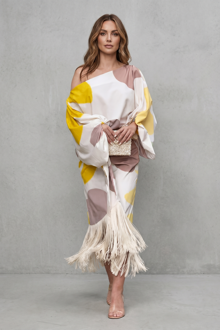Women's Abstract Print Fringed Two-Piece Co-ord Set - Amarielle