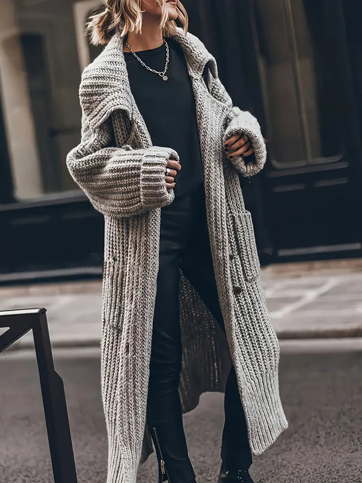 Harris women's longline cardigan in Grey – front view