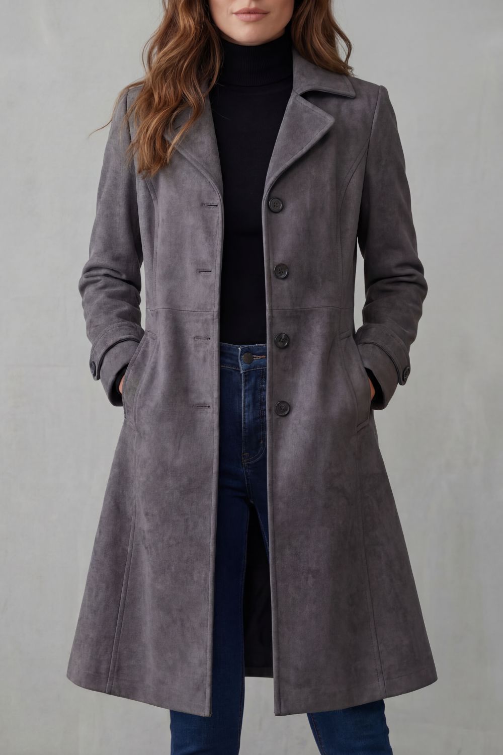 Women's Longline Coat with Vintage Suede Finish – Bronte
