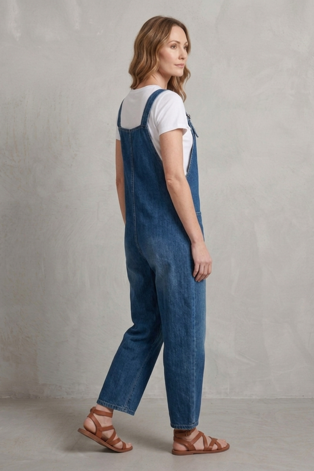 Women's Wide Leg Denim Dungarees with Button Front - Lavienne