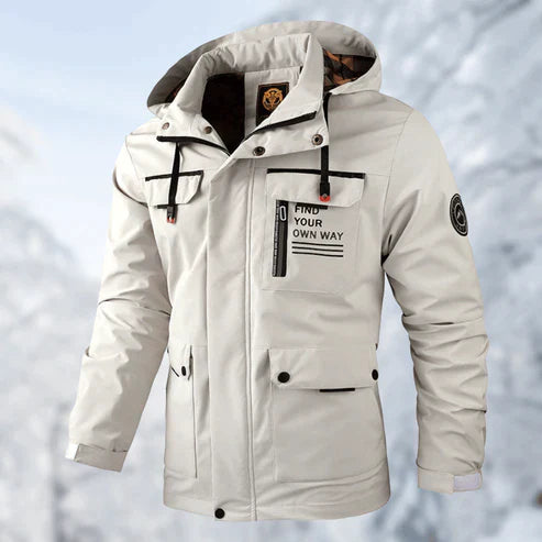 Men's Hooded Outdoor Jacket Carver in White – front view