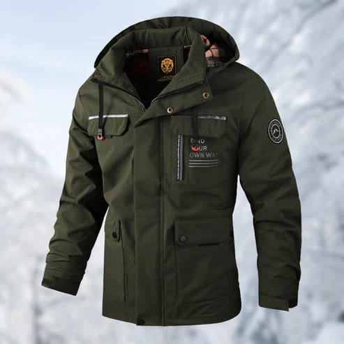 Men's Hooded Outdoor Jacket Carver in Green – front view