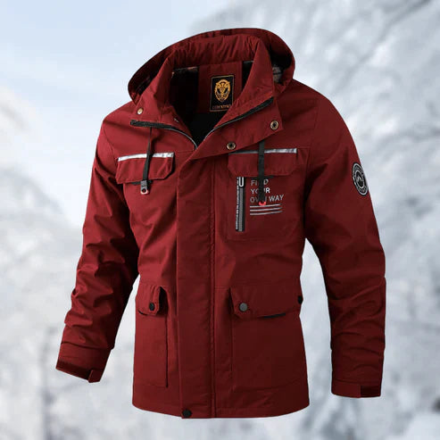 Men's Hooded Outdoor Jacket Carver in Red – front view