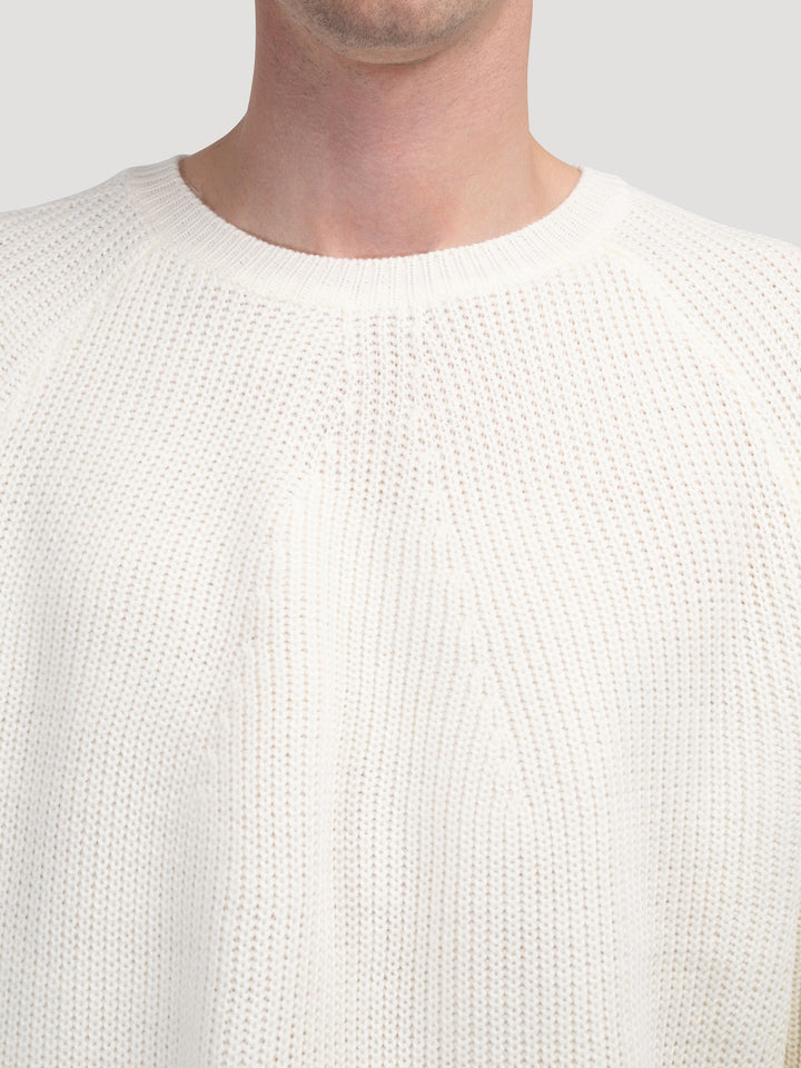 Men's Chunky Ribbed Crew Neck Jumper – Viktor in Off-White, crew neck close-up