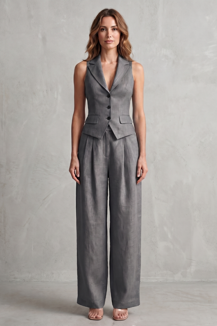 Women's Button Front Waistcoat and Trouser Co-ord Set - Bastienne