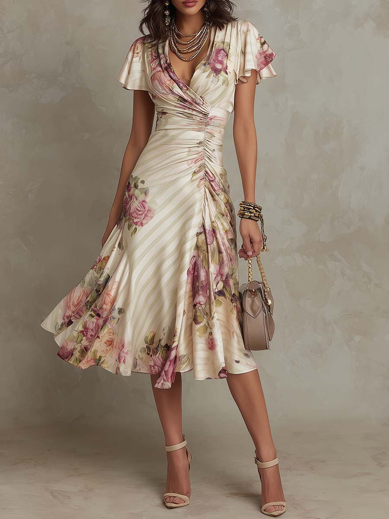 morrison floral satin midi dress MISA Los Angeles Morrison Sleeveless Floral Poplin Tiered Ruffle Midi Dress