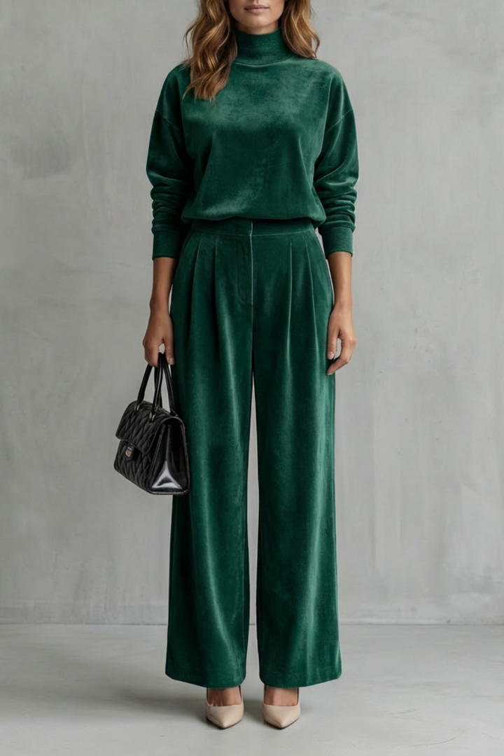 Women's Velour High Neck Top and Trouser Co-ord Set - Fresienne