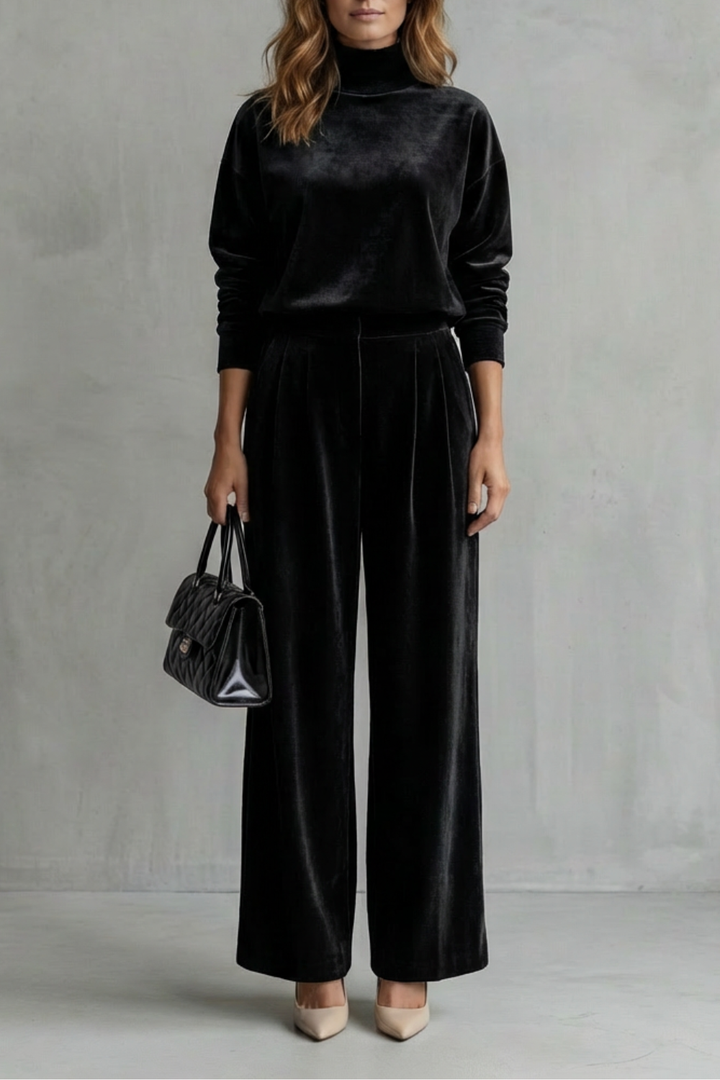 Women's Velour High Neck Top and Trouser Co-ord Set - Fresienne