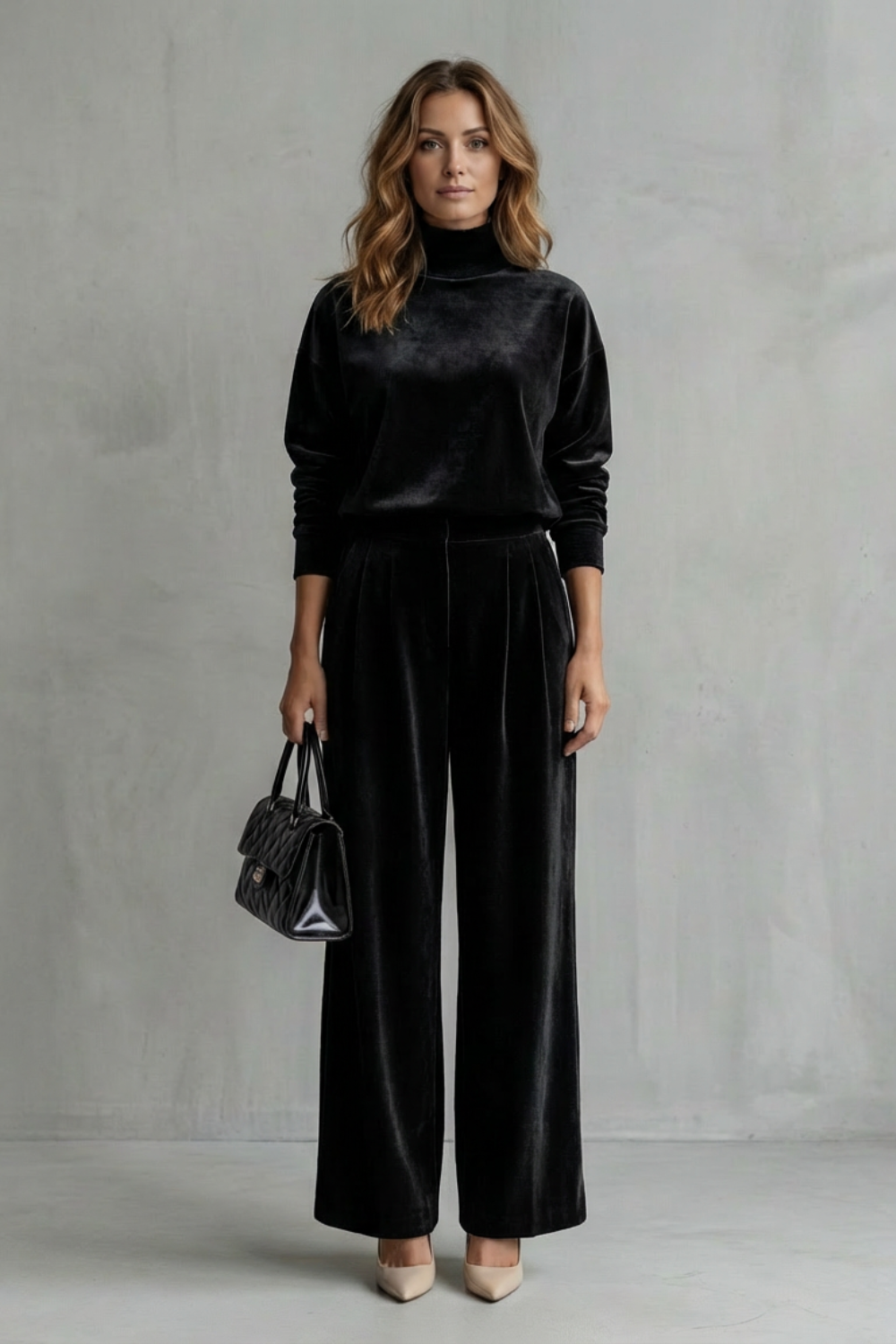 Women's Velour High Neck Top and Trouser Co-ord Set - Fresienne