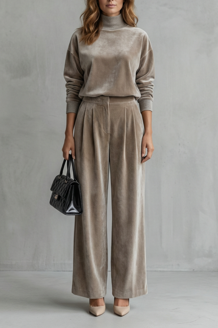 Women's Velour High Neck Top and Trouser Co-ord Set - Fresienne